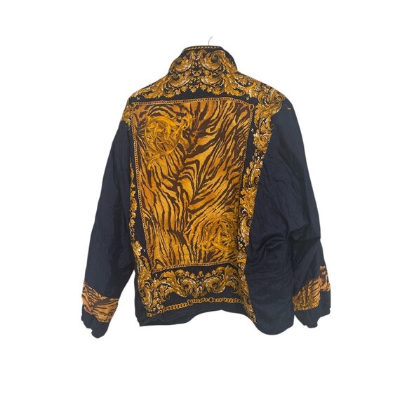 East West Baroque Tiger Print Zip Jacket Black Gold Vintage Style Size L - Picture 3 of 7